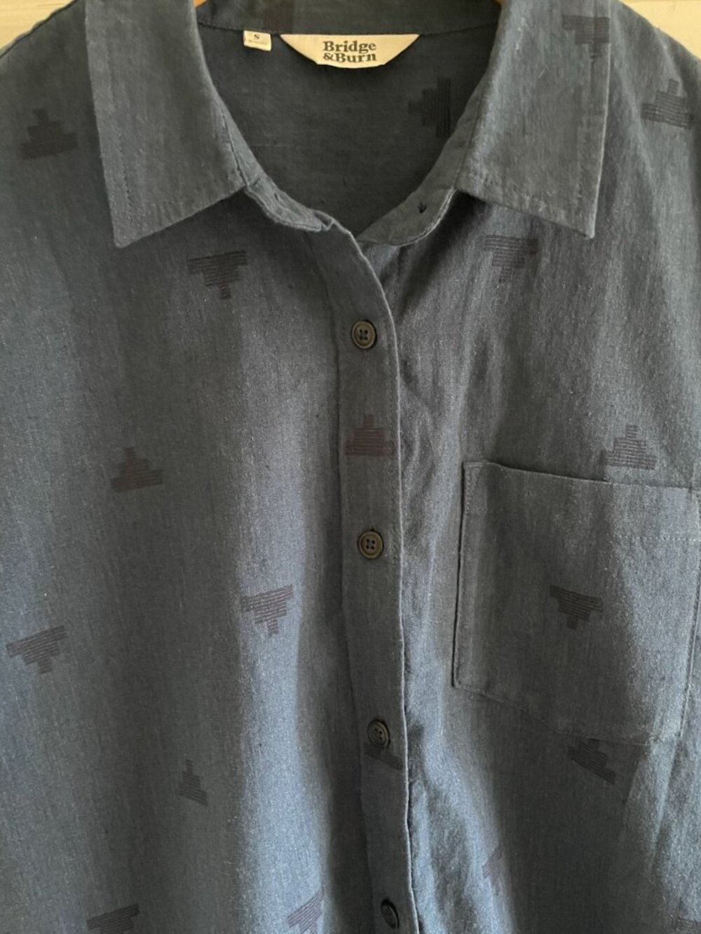 Bridge & Burn Blue & Black Bea Shirt Cotton Hemp Blend S - Picture 2 of 7